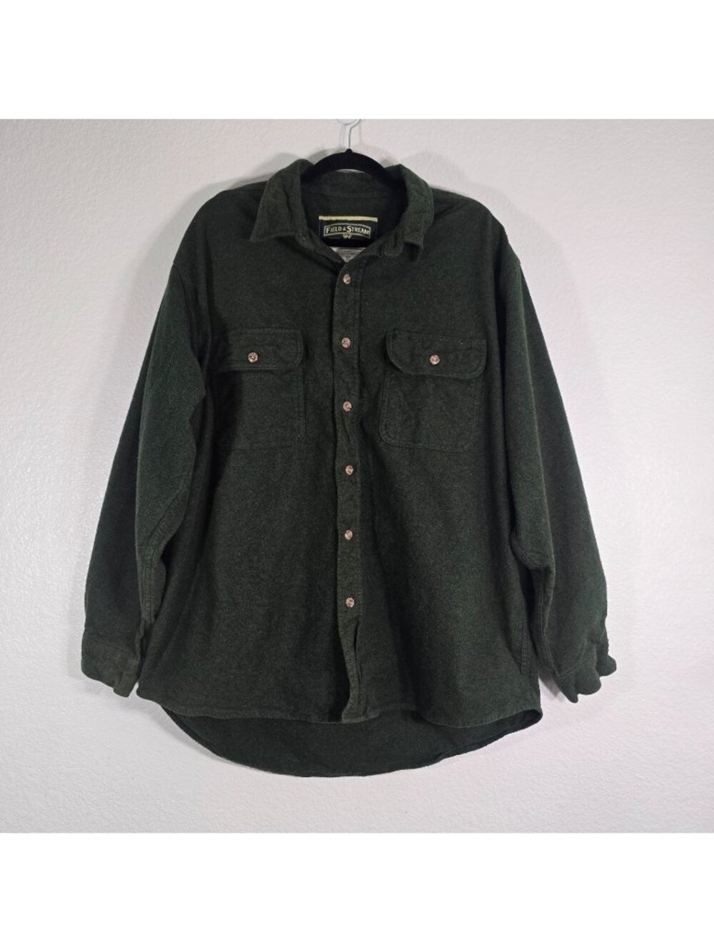 Field & Stream Thick Flannel Shirt Men XL Green Pockets Button Outdoor Hunting
